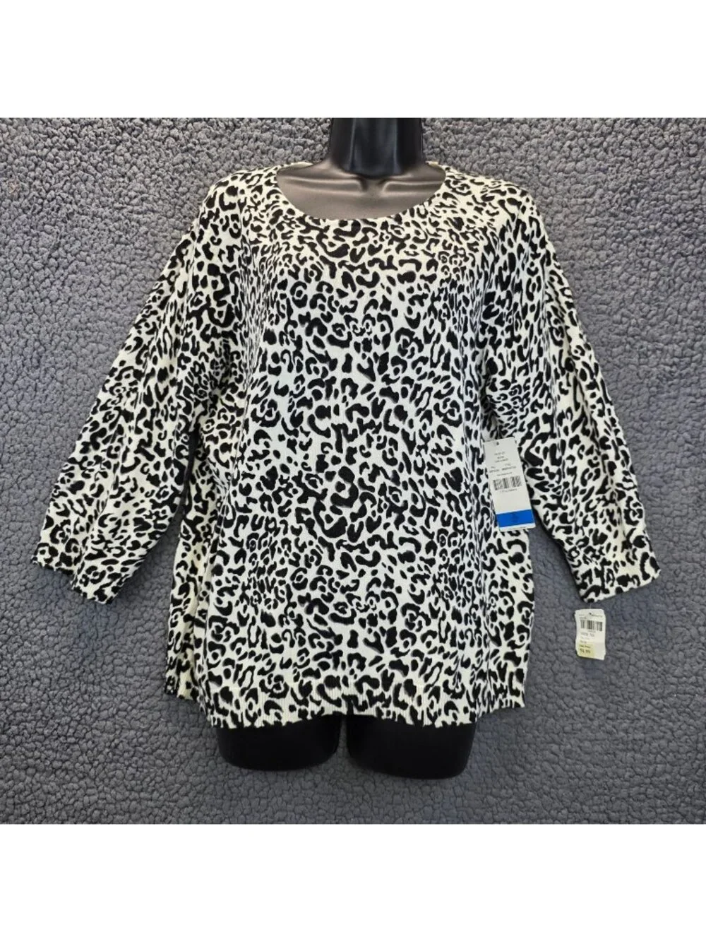 Koret Leopard Print Sweater Top XL White Black Retro Mob Wife Grunge Fairy